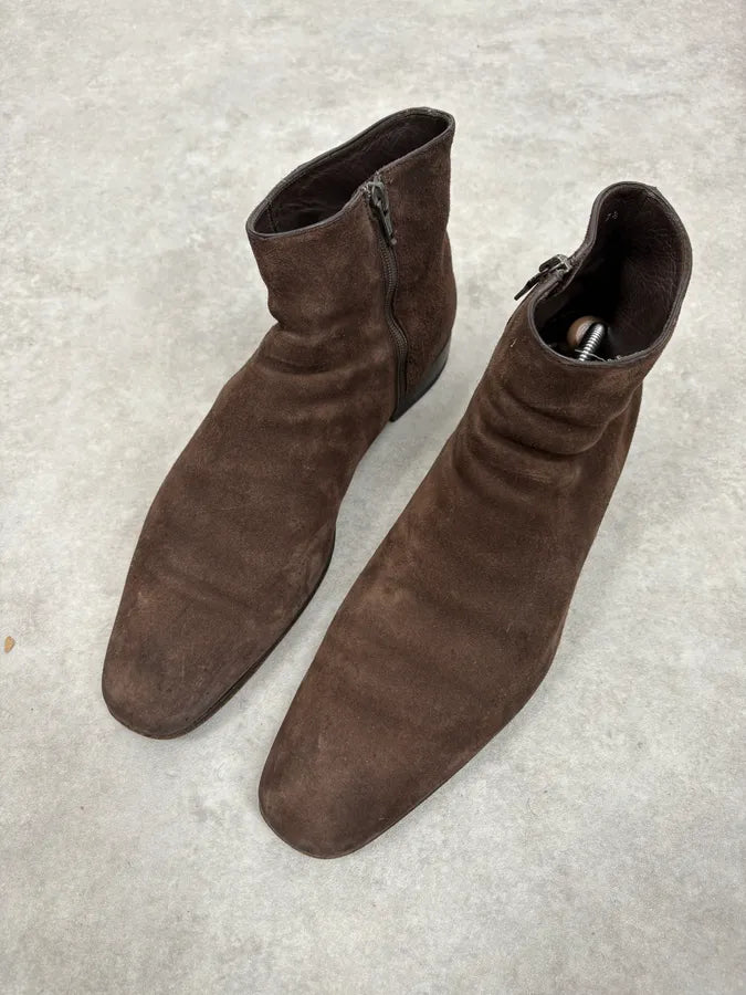 Prada Brown Suede Leather Minimalist Boots ELcINFY 2
