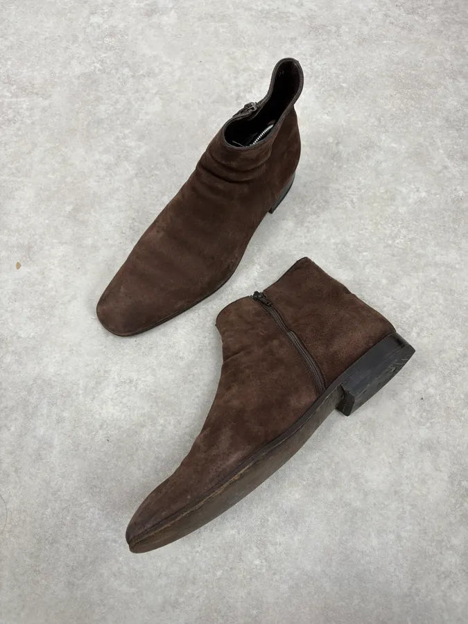 Prada Brown Suede Leather Minimalist Boots ELcINFY 3