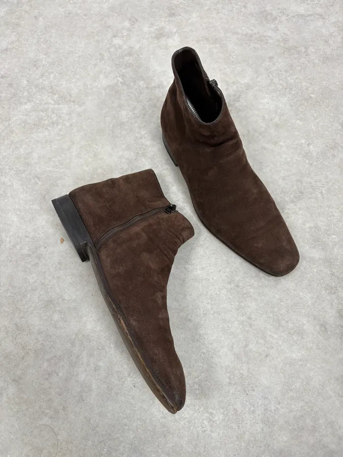 Prada Brown Suede Leather Minimalist Boots ELcINFY 4