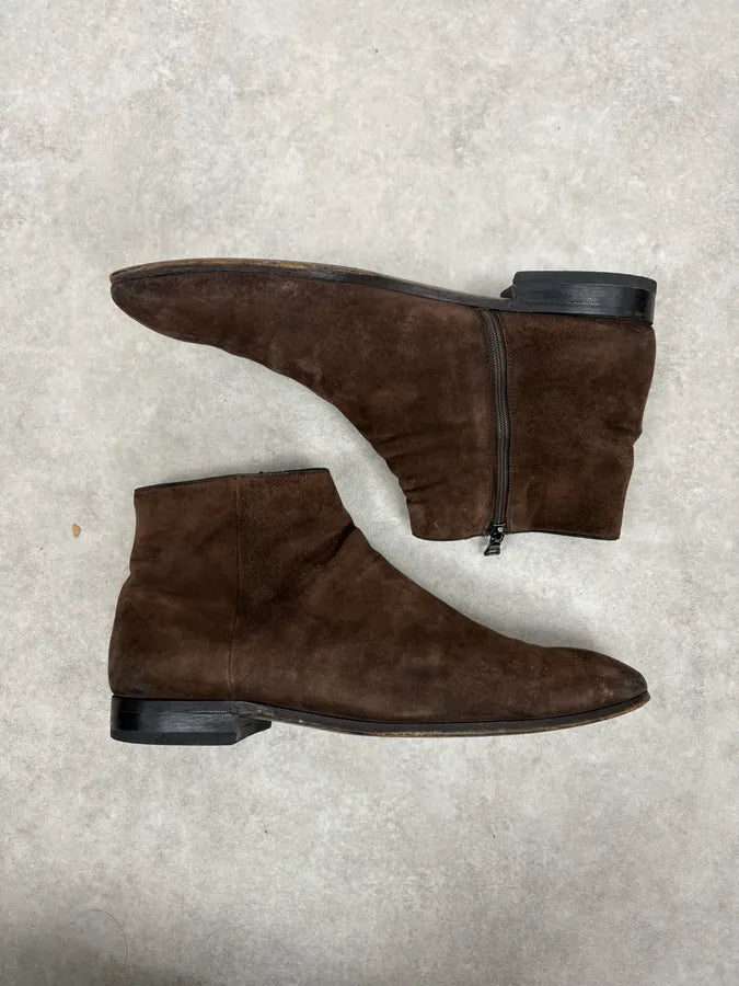 Prada Brown Suede Leather Minimalist Boots ELcINFY 5