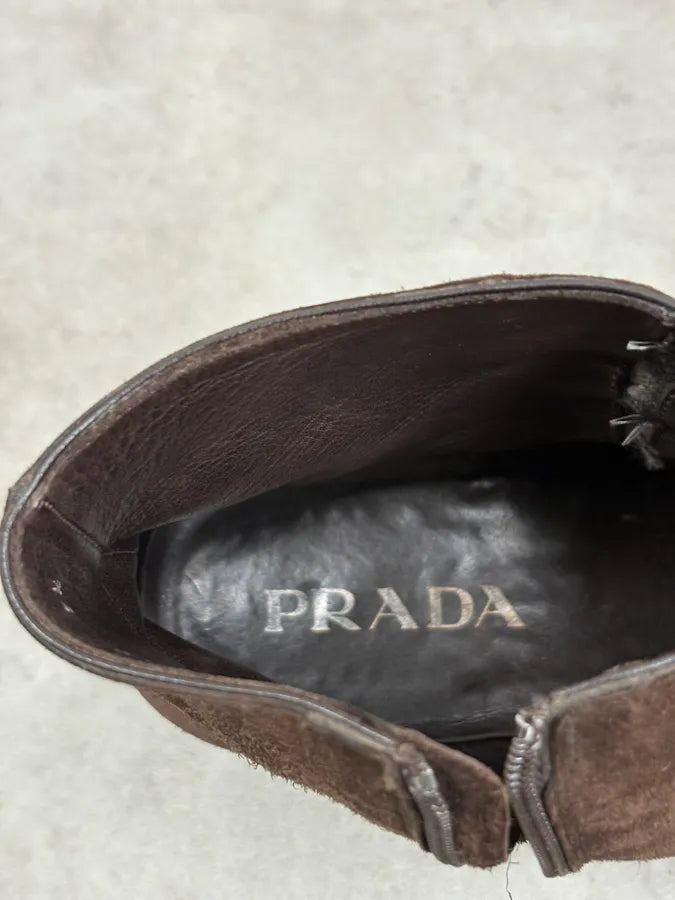 Prada Brown Suede Leather Minimalist Boots ELcINFY 8