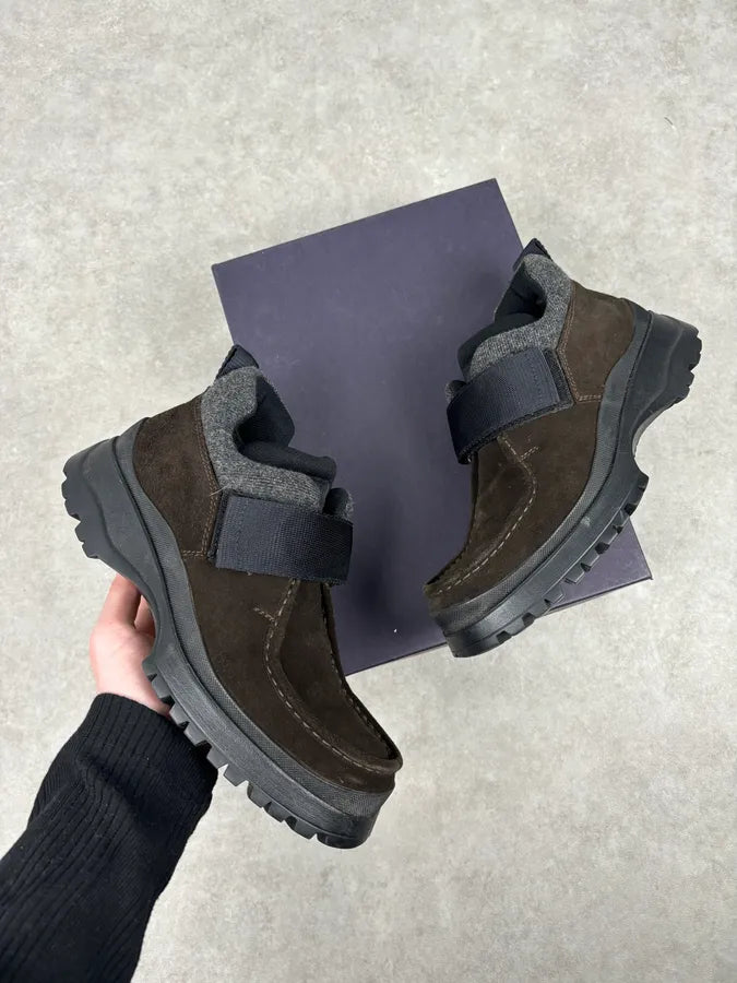 2000s Prada Brown Suede Leather Velcro Boots lvVpQIf 0