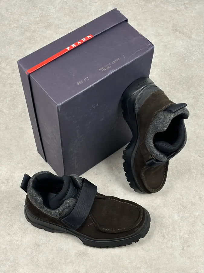 2000s Prada Brown Suede Leather Velcro Boots lvVpQIf 2