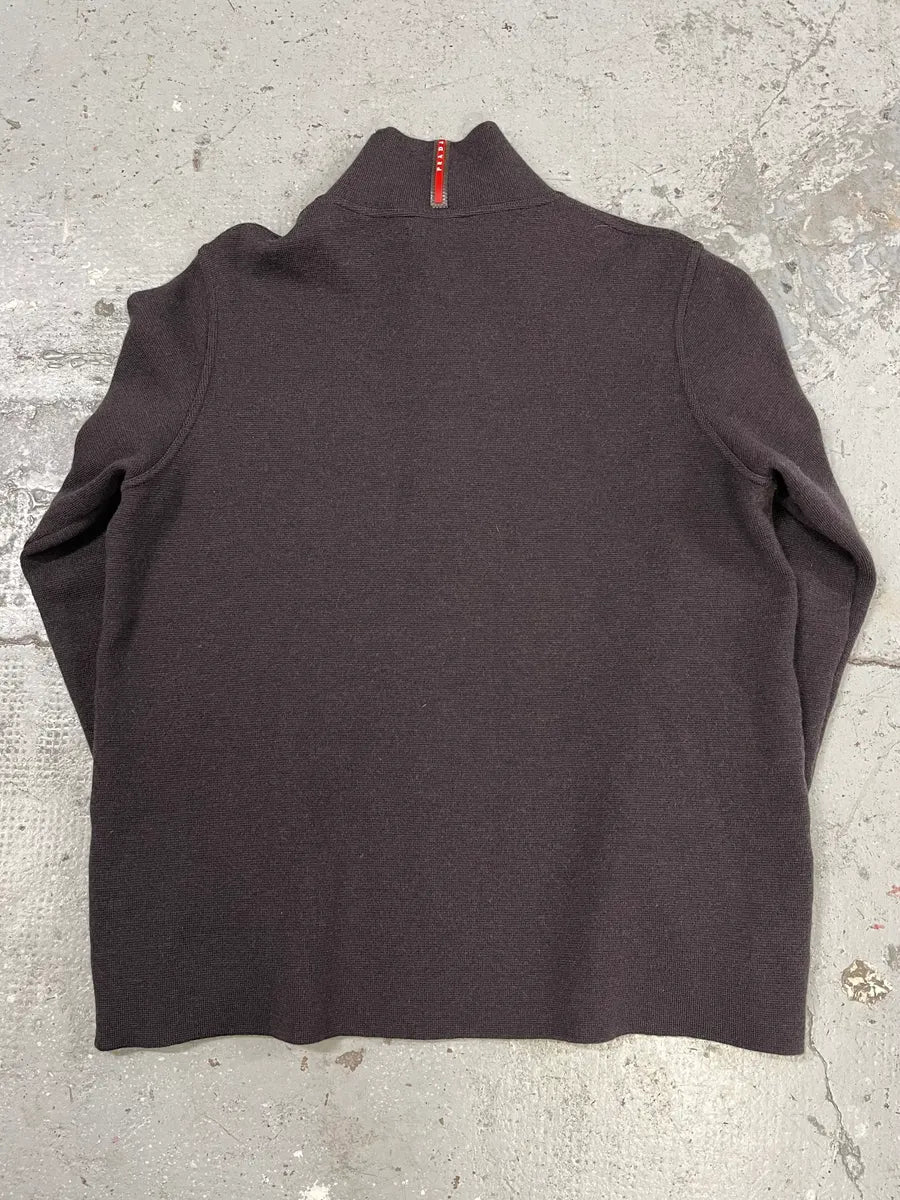 2000s Prada Linea Rossa Brown Wool & Nylon Half Zip SDentUr 1