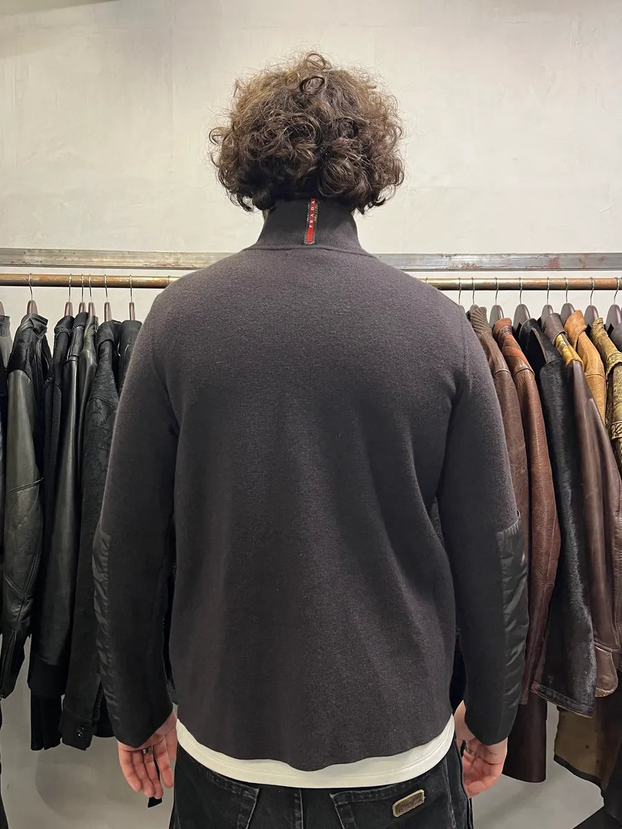 2000s Prada Linea Rossa Brown Wool & Nylon Half Zip SDentUr 2