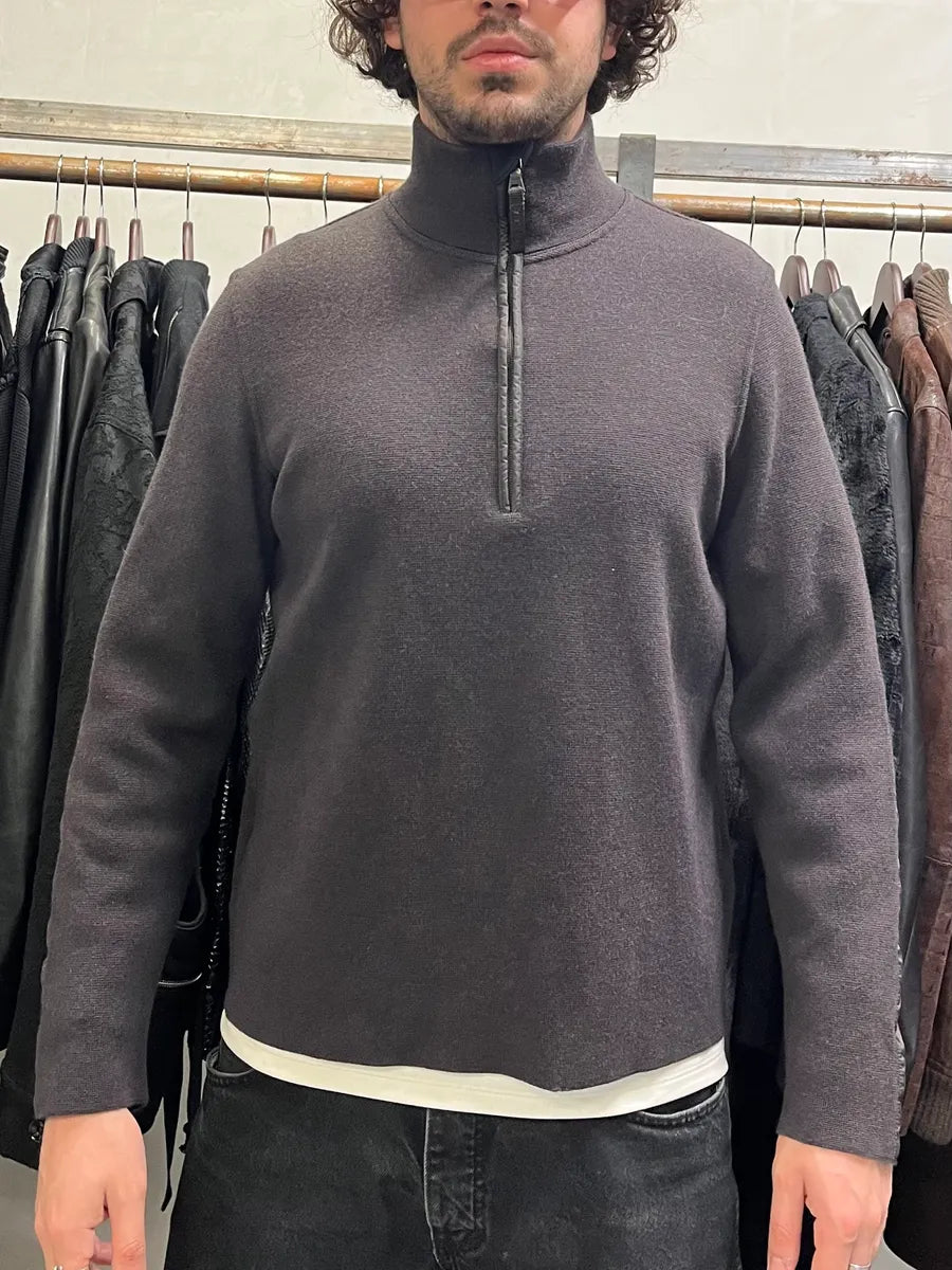 2000s Prada Linea Rossa Brown Wool & Nylon Half Zip SDentUr 3