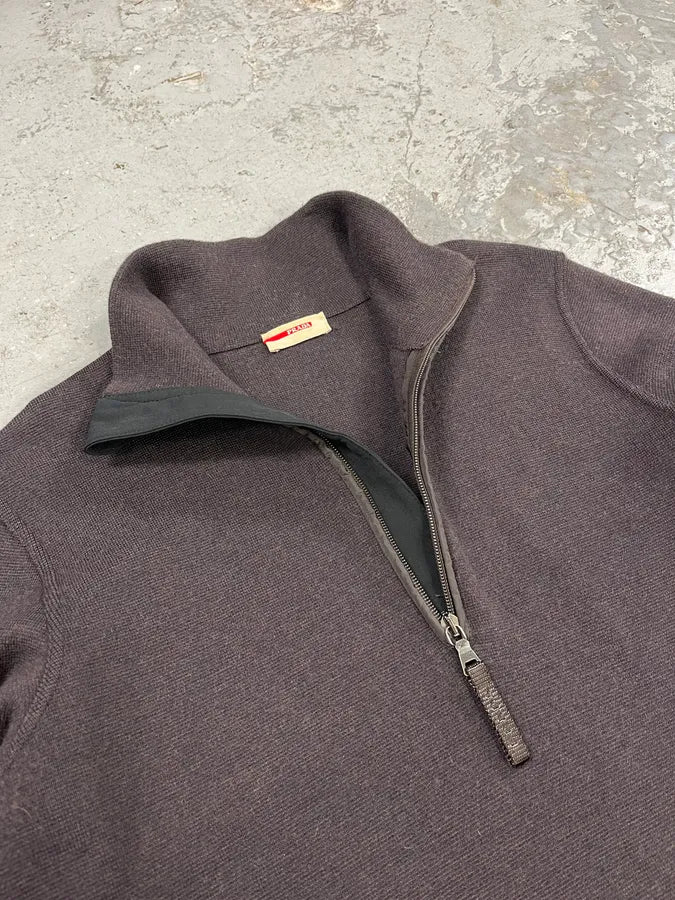2000s Prada Linea Rossa Brown Wool & Nylon Half Zip SDentUr 4