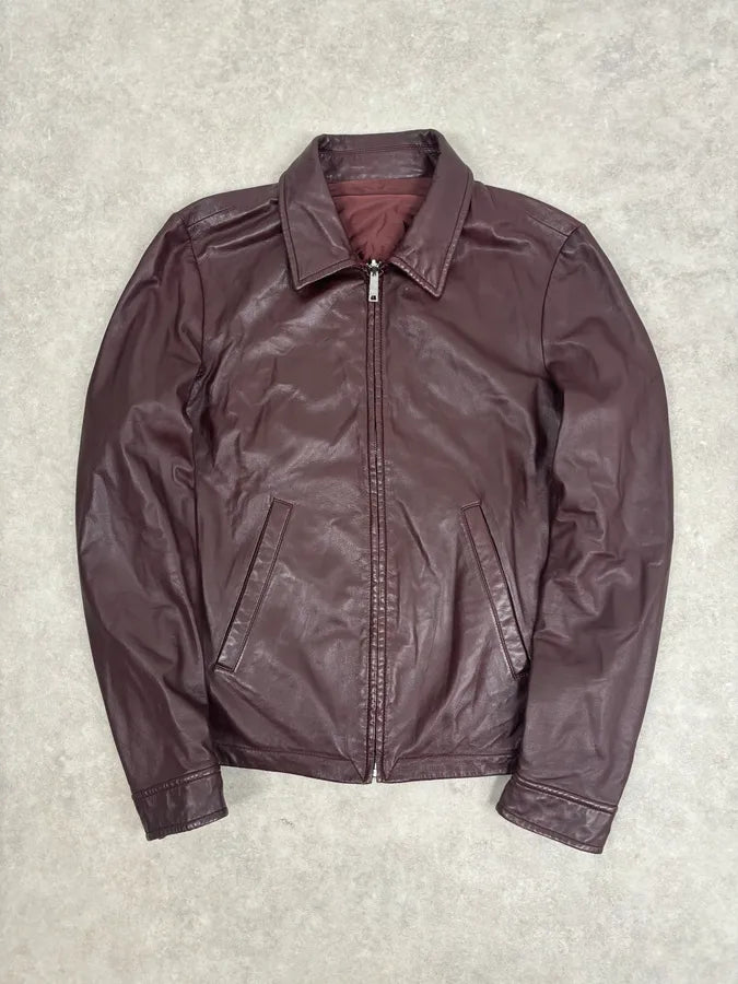 AW2013 Prada Burgundy Leather Reversible Premium Jacket BjGGCXD 0