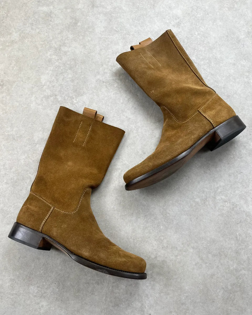 Prada Camel Brown Suede Leather Mid-Calf Boots PGUlNHw 1