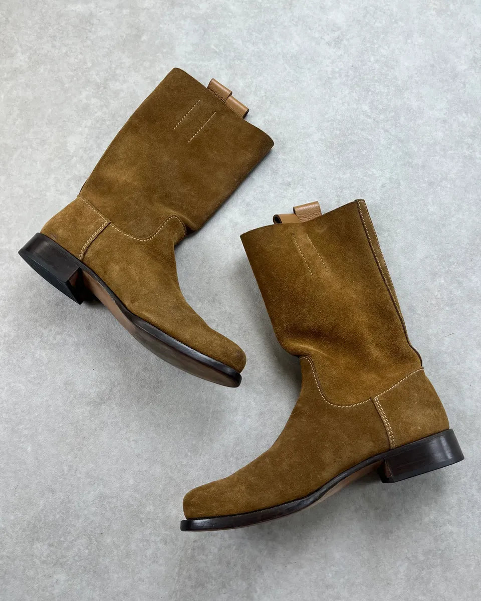 Prada Camel Brown Suede Leather Mid-Calf Boots PGUlNHw 2