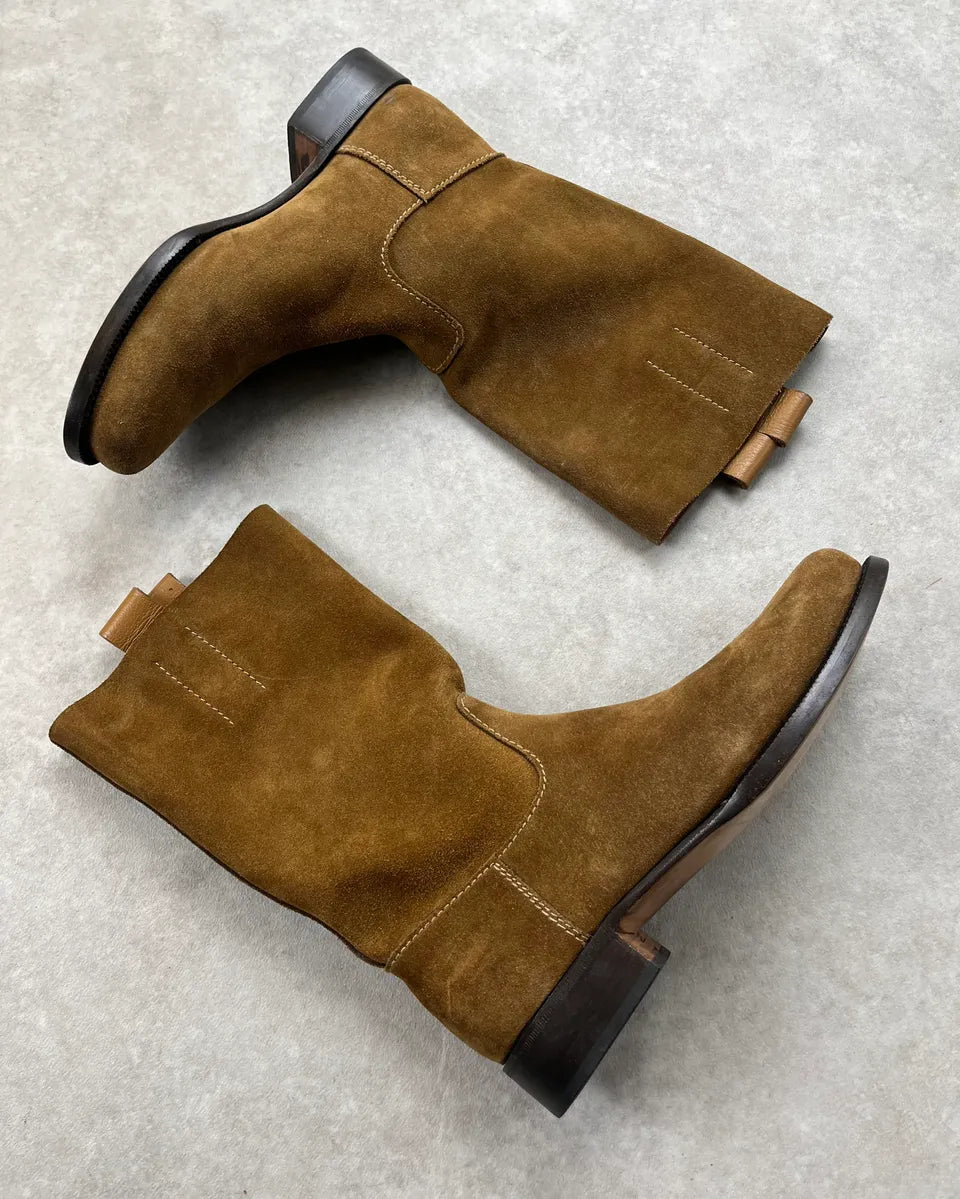 Prada Camel Brown Suede Leather Mid-Calf Boots PGUlNHw 3