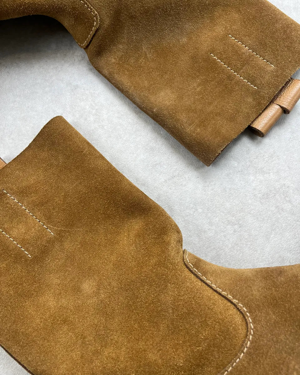 Prada Camel Brown Suede Leather Mid-Calf Boots PGUlNHw 4
