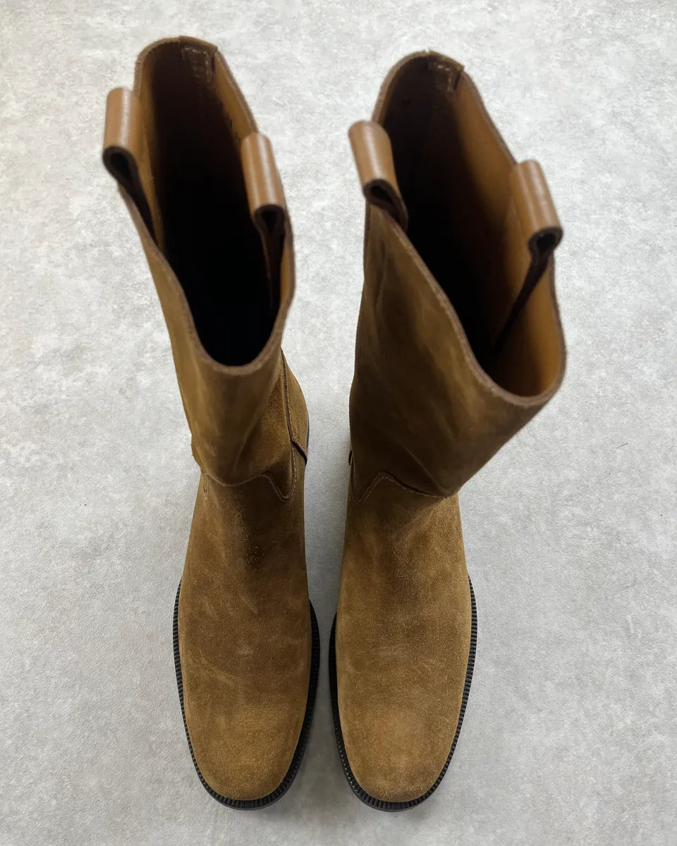 Prada Camel Brown Suede Leather Mid-Calf Boots PGUlNHw 5