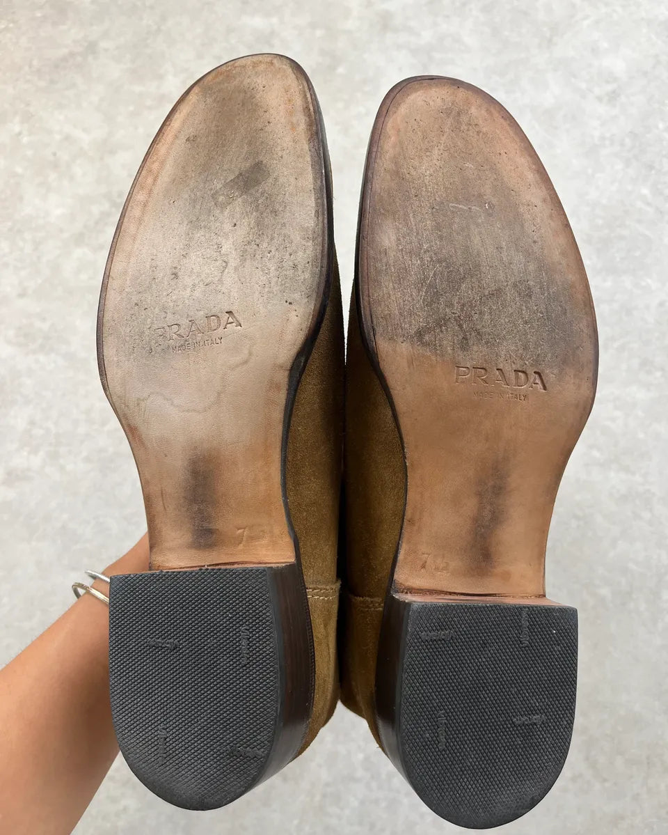 Prada Camel Brown Suede Leather Mid-Calf Boots PGUlNHw 7
