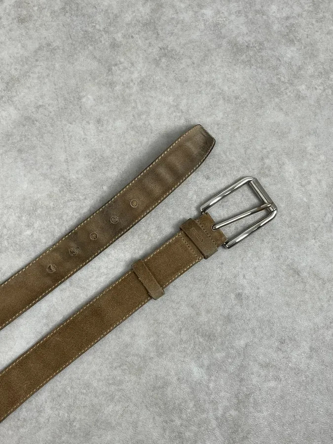 2000s Prada Camel Eroded Leather Belt CYsUlhD 2