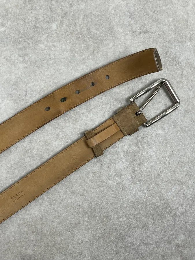 2000s Prada Camel Eroded Leather Belt CYsUlhD 4