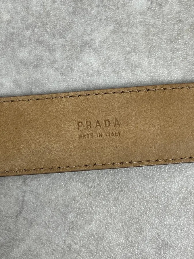2000s Prada Camel Eroded Leather Belt CYsUlhD 6