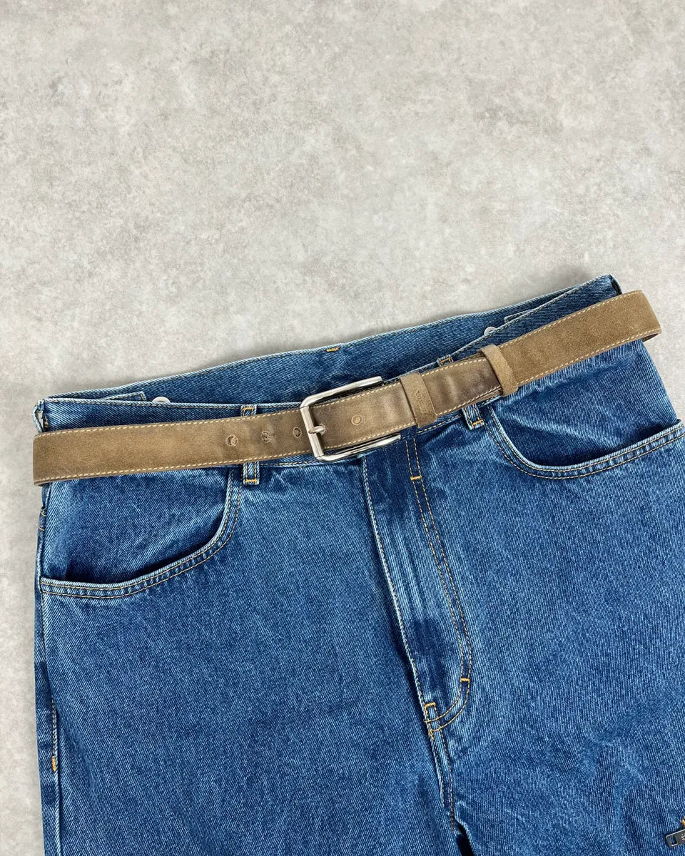 2000s Prada Camel Eroded Leather Belt CYsUlhD 0