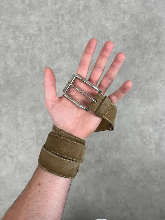 2000s Prada Camel Eroded Leather Belt CYsUlhD 1