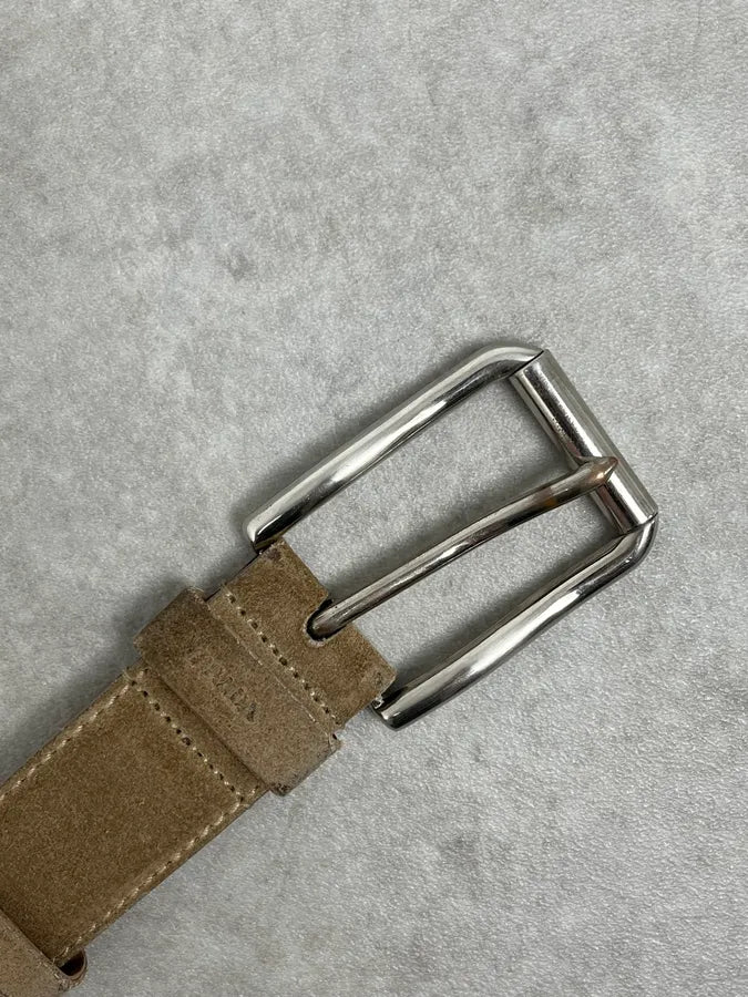 2000s Prada Camel Eroded Leather Belt CYsUlhD 3