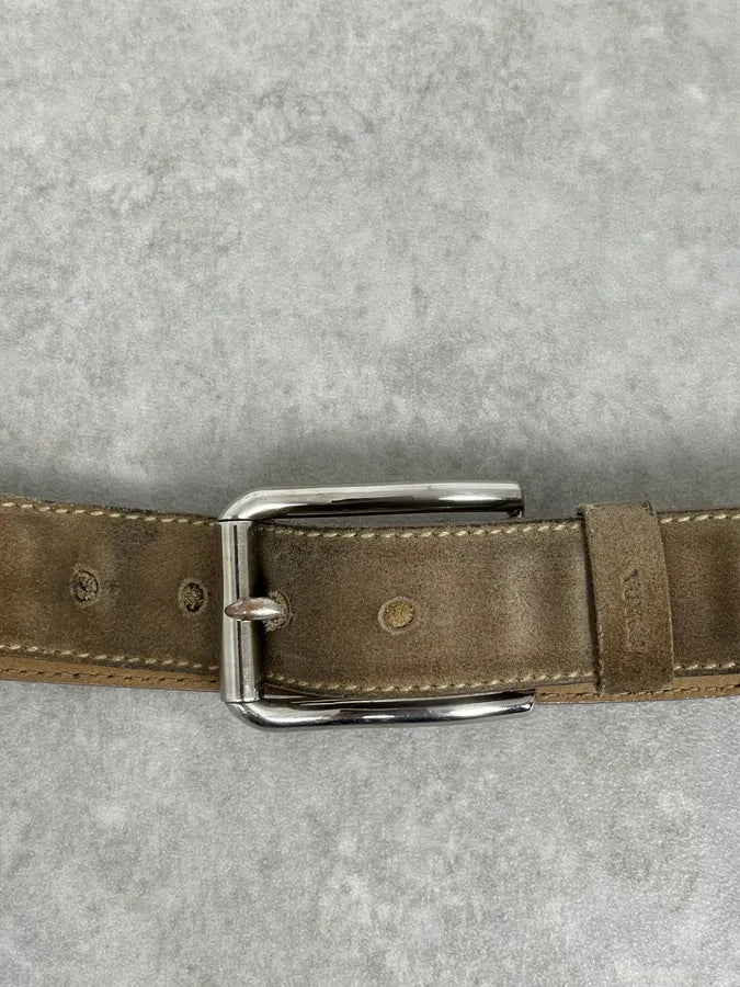 2000s Prada Camel Eroded Leather Belt CYsUlhD 5