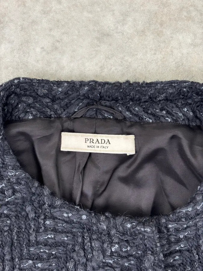 AW2012 Prada Wool Herringbone Navy Buttoned Long Coat HkJeTNy 7