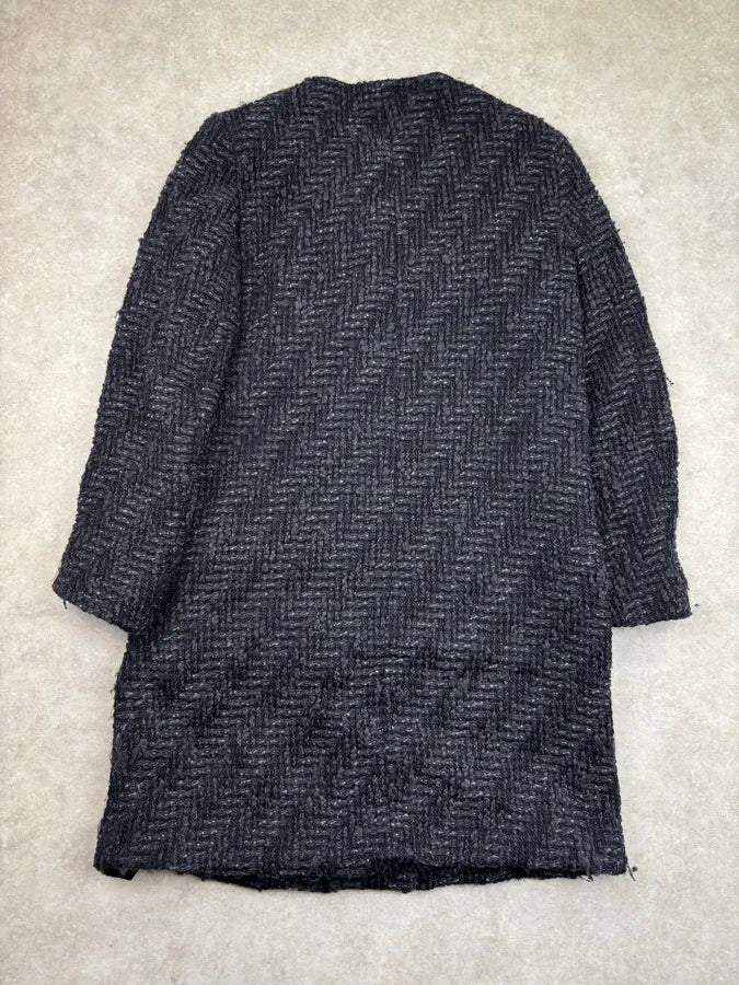AW2012 Prada Wool Herringbone Navy Buttoned Long Coat HkJeTNy 4