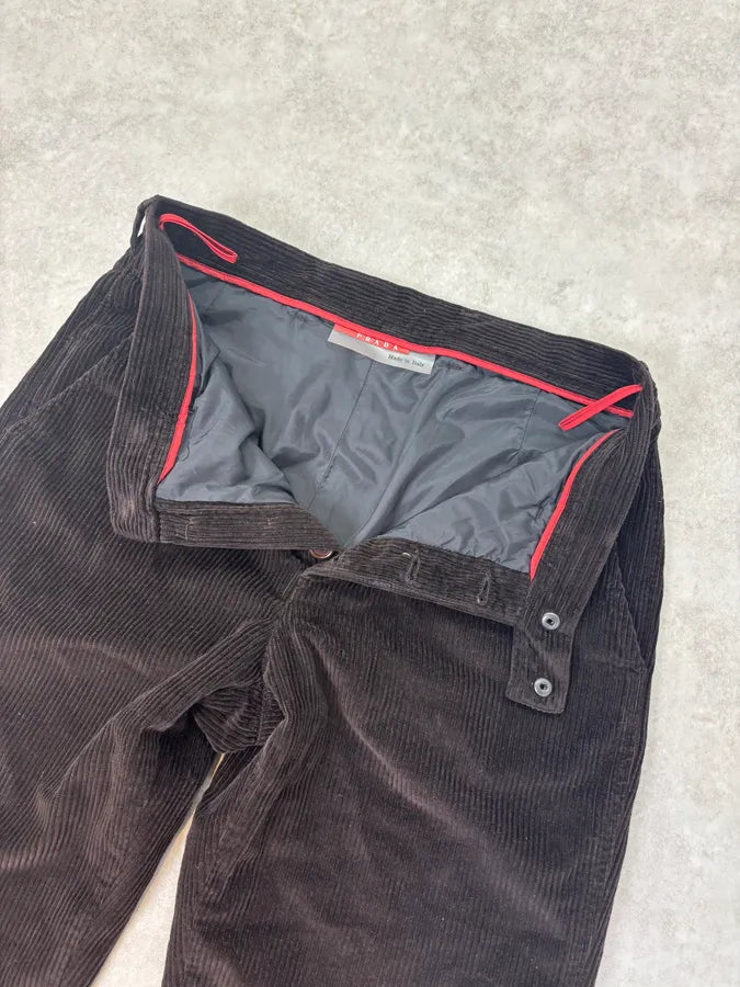 2000s Prada Corduroy Dark Brown Cozy Pants ZmXhZpr 7