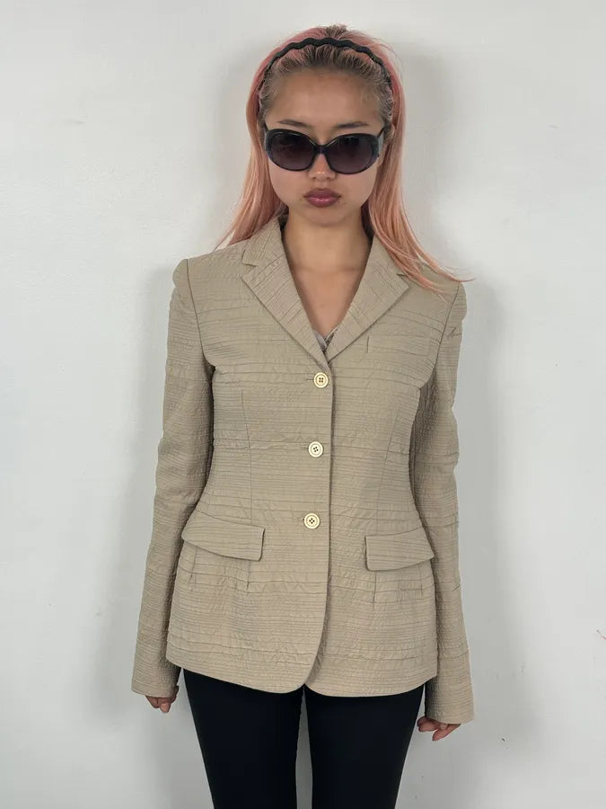 SS2008 Prada Cream Plissed Blazer CQomysz 1