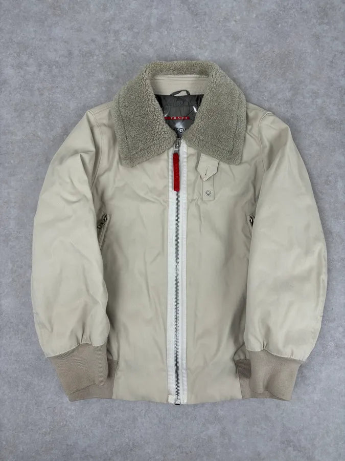 2000s Prada Cream Sherpa Collar Bomber Jacket  aJOXAEW 0