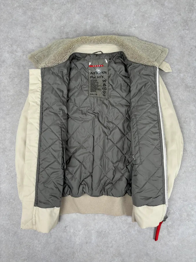 2000s Prada Cream Sherpa Collar Bomber Jacket  aJOXAEW 6