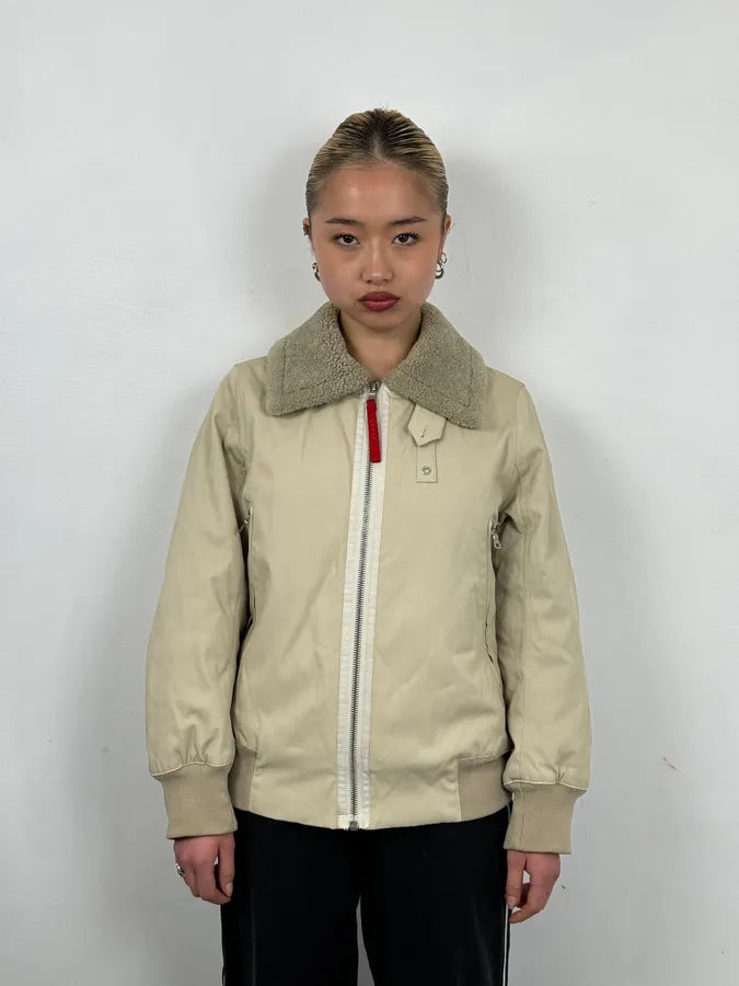 2000s Prada Cream Sherpa Collar Bomber Jacket  aJOXAEW 1