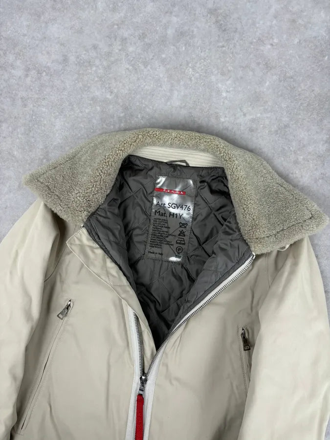 2000s Prada Cream Sherpa Collar Bomber Jacket  aJOXAEW 7