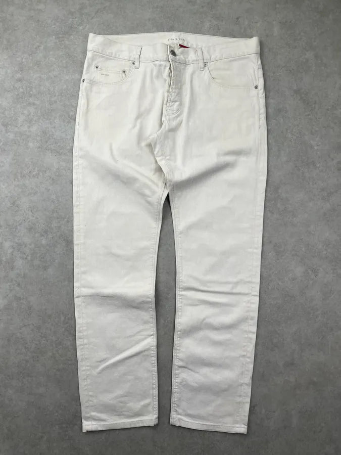 SS2008 Prada White Creamy Easy Fit Denim Jeans NGlfArs 0