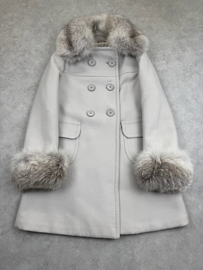 AW2010 Prada Cream Dyed Fox Fur Leather Coat zoMllLF 0