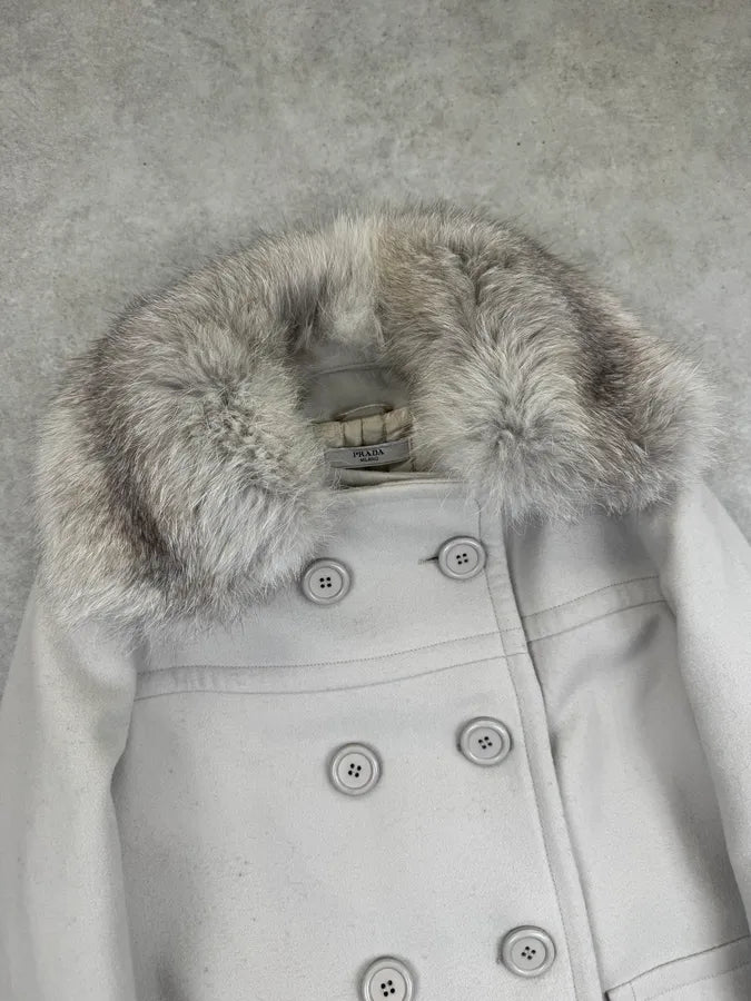 AW2010 Prada Cream Dyed Fox Fur Leather Coat zoMllLF 5