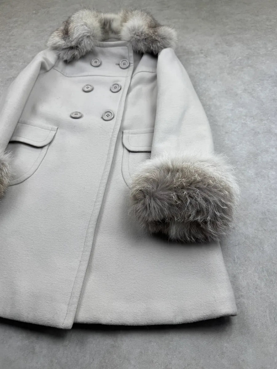 AW2010 Prada Cream Dyed Fox Fur Leather Coat zoMllLF 4