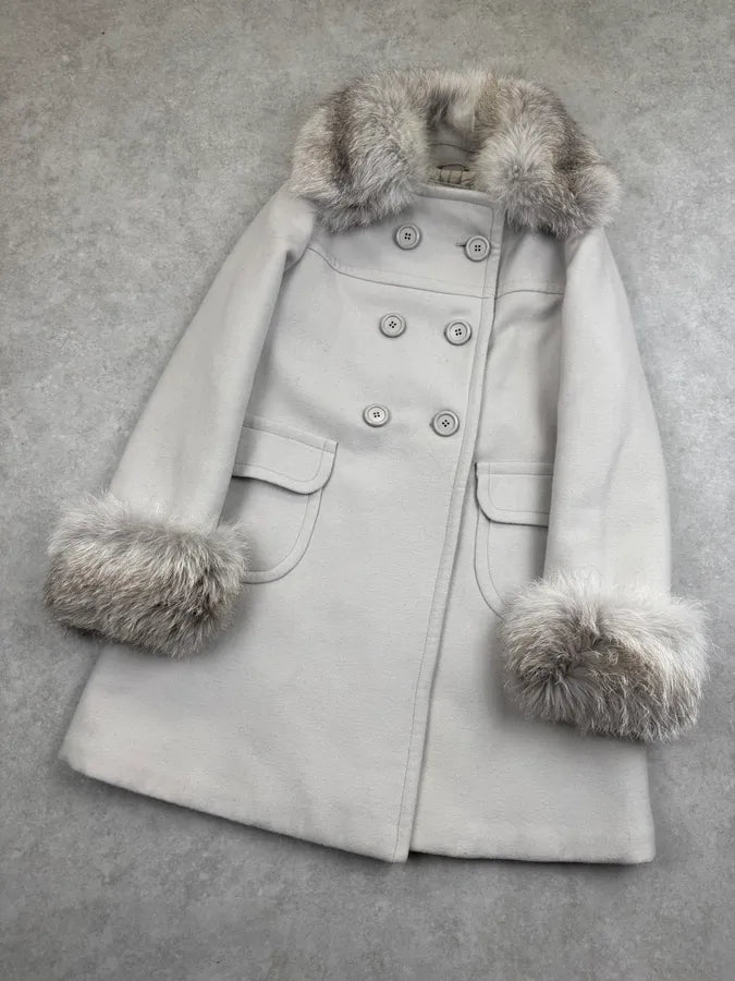 AW2010 Prada Cream Dyed Fox Fur Leather Coat zoMllLF 3