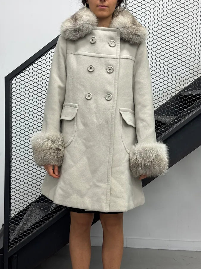 AW2010 Prada Cream Dyed Fox Fur Leather Coat zoMllLF 1