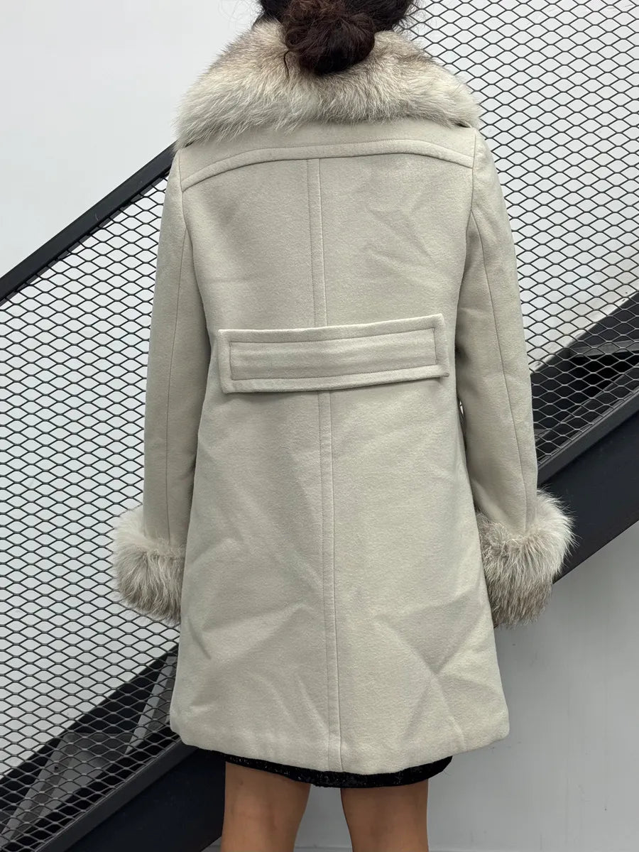AW2010 Prada Cream Dyed Fox Fur Leather Coat zoMllLF 2
