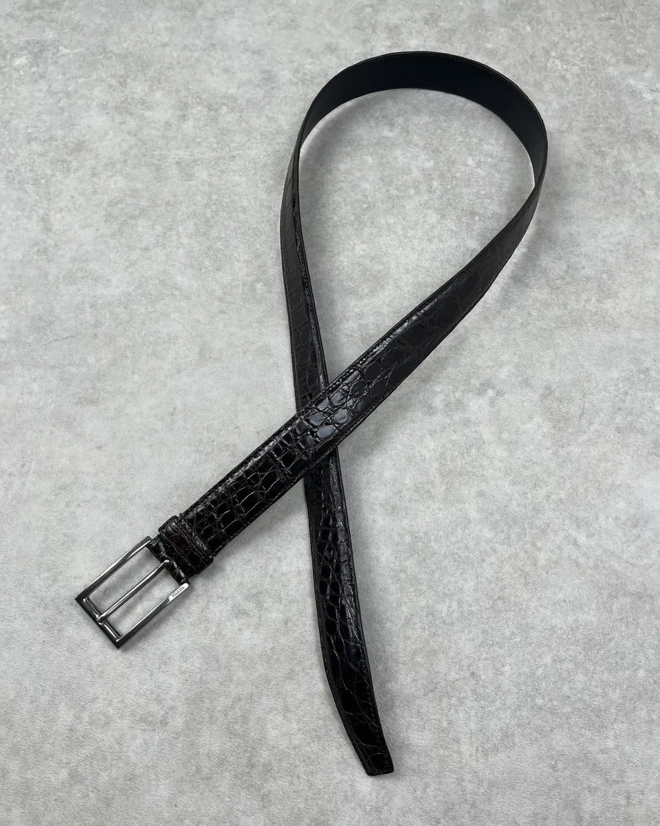 Prada Dark Brown Crocodile Leather Belt Urllvrx 0