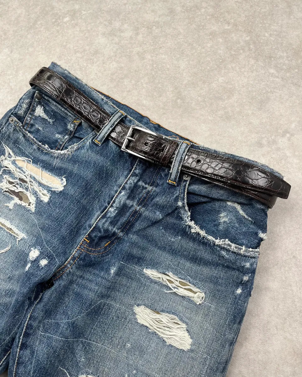 Prada Dark Brown Crocodile Leather Belt Urllvrx 1