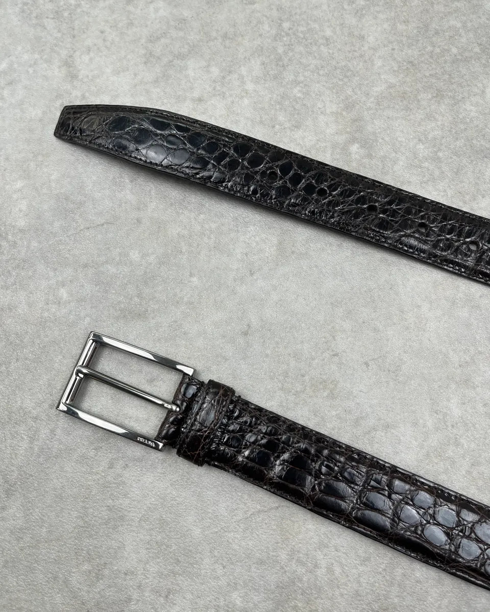 Prada Dark Brown Crocodile Leather Belt Urllvrx 3