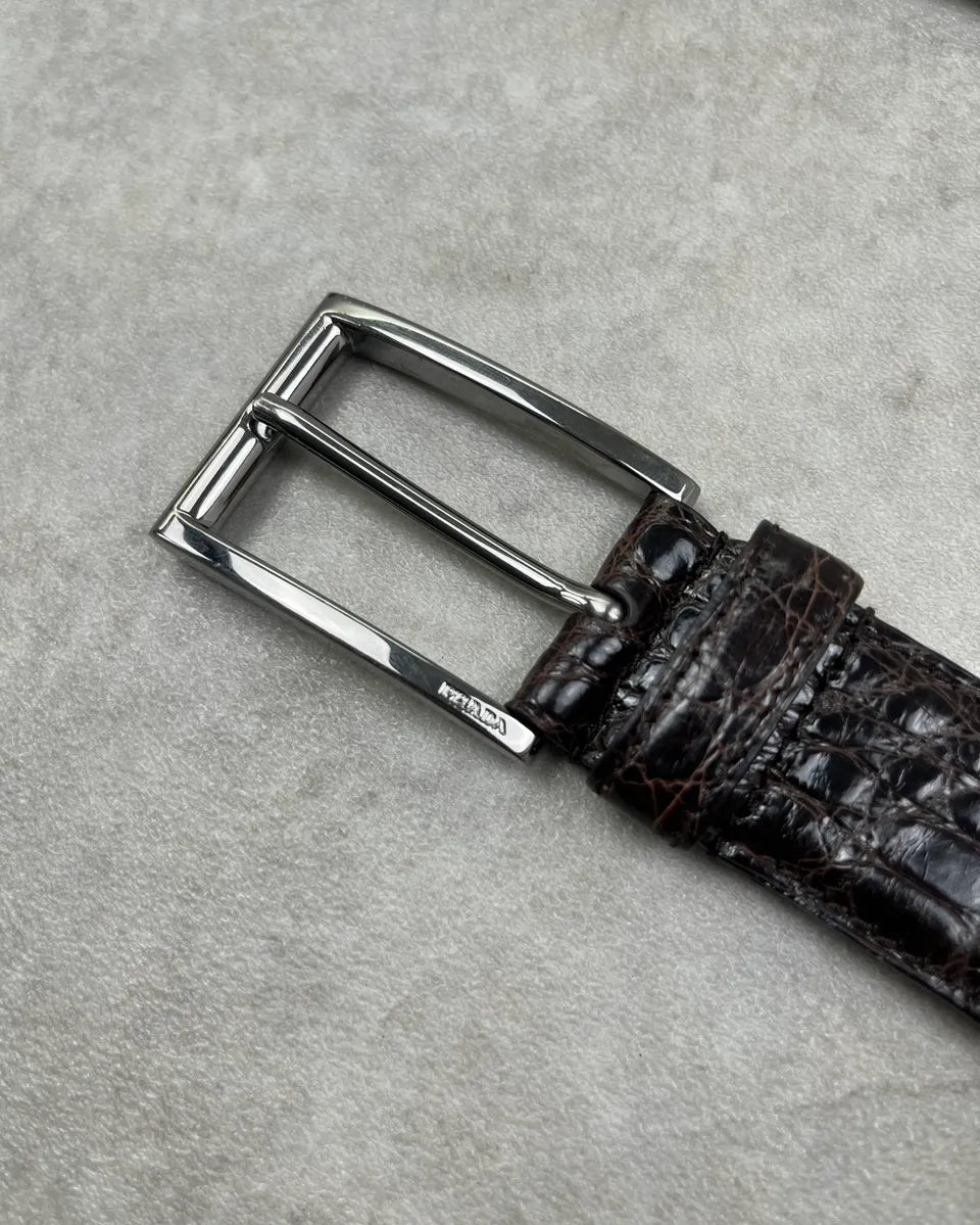 Prada Dark Brown Crocodile Leather Belt Urllvrx 4