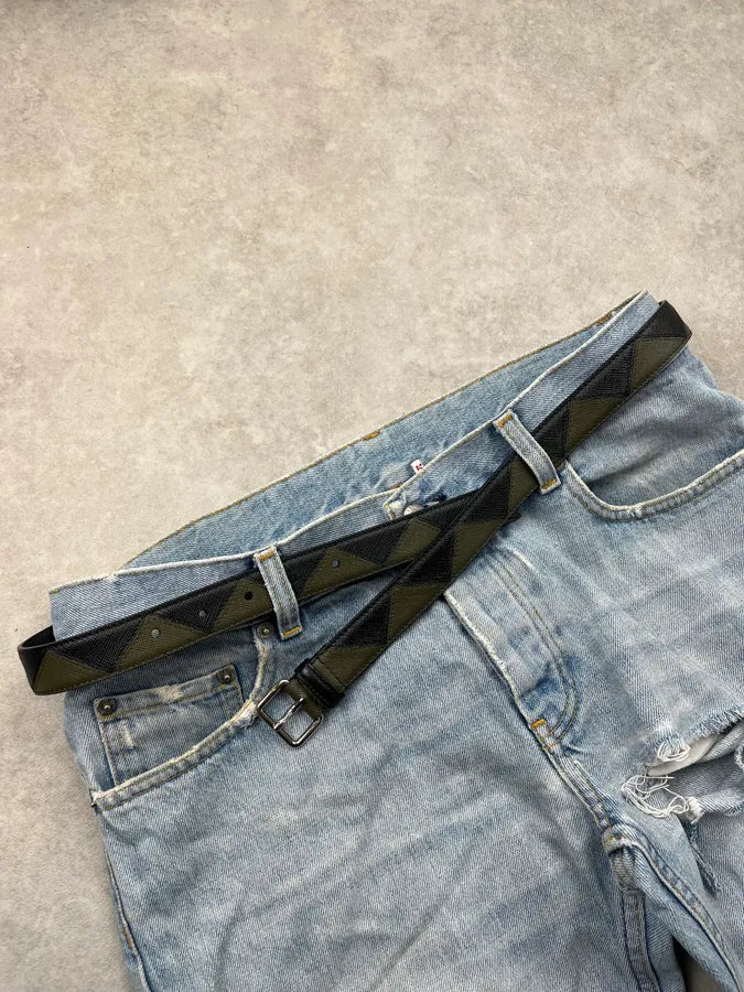 Prada Diamante Pattern Black & Green Leather Belt zDMnyha 2