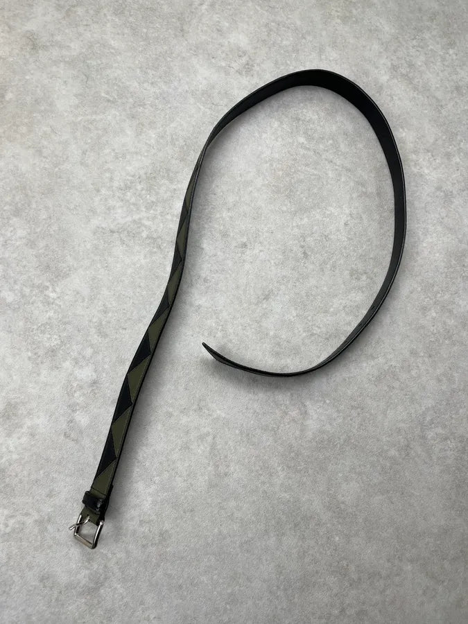 Prada Diamante Pattern Black & Green Leather Belt zDMnyha 3