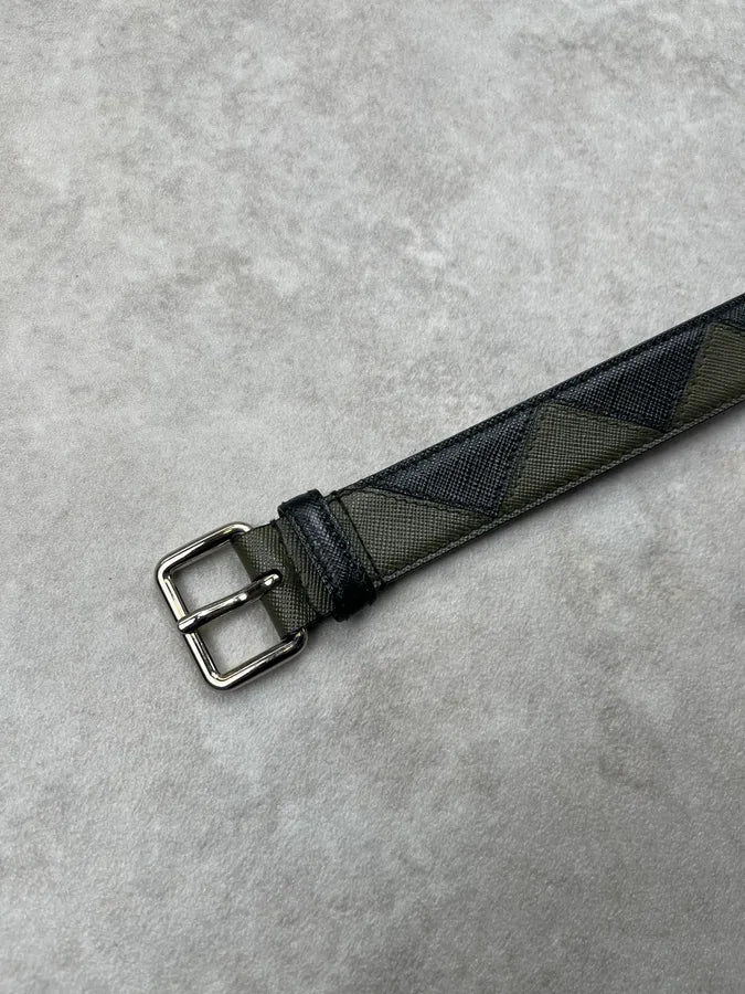 Prada Diamante Pattern Black & Green Leather Belt zDMnyha 5