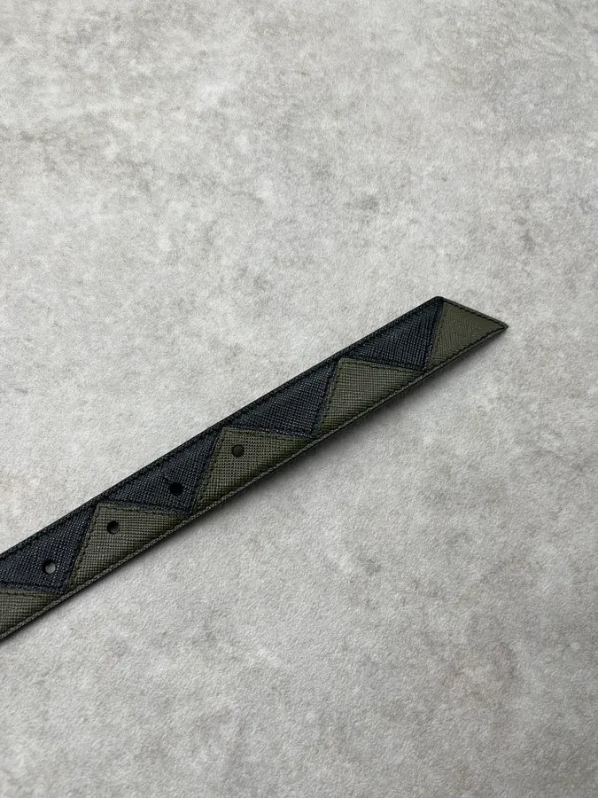 Prada Diamante Pattern Black & Green Leather Belt zDMnyha 6