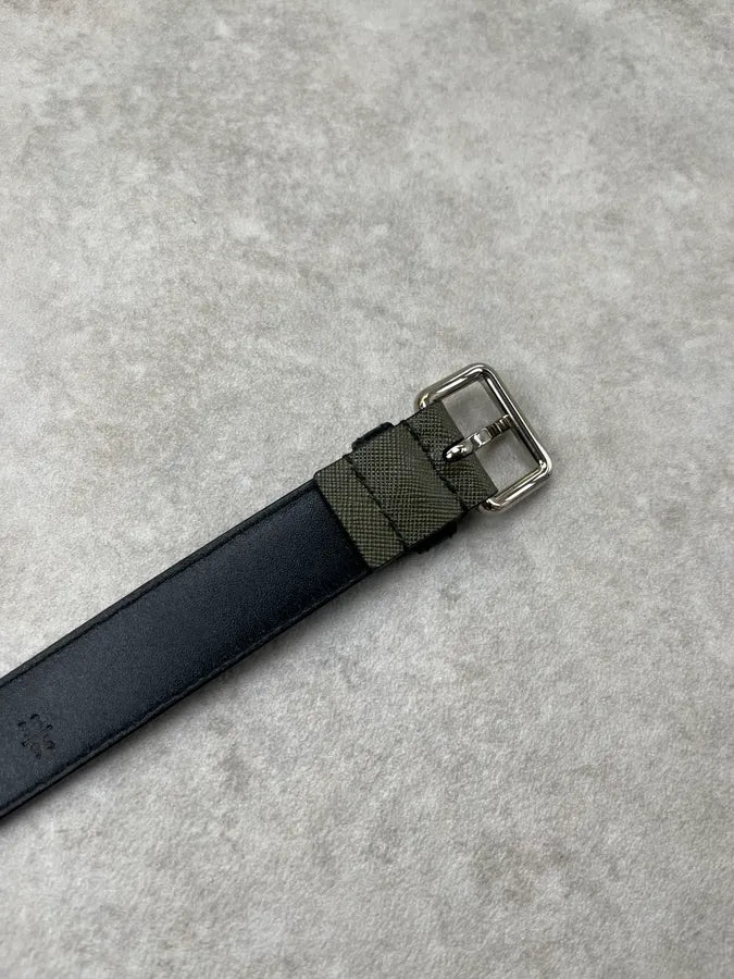 Prada Diamante Pattern Black & Green Leather Belt zDMnyha 7
