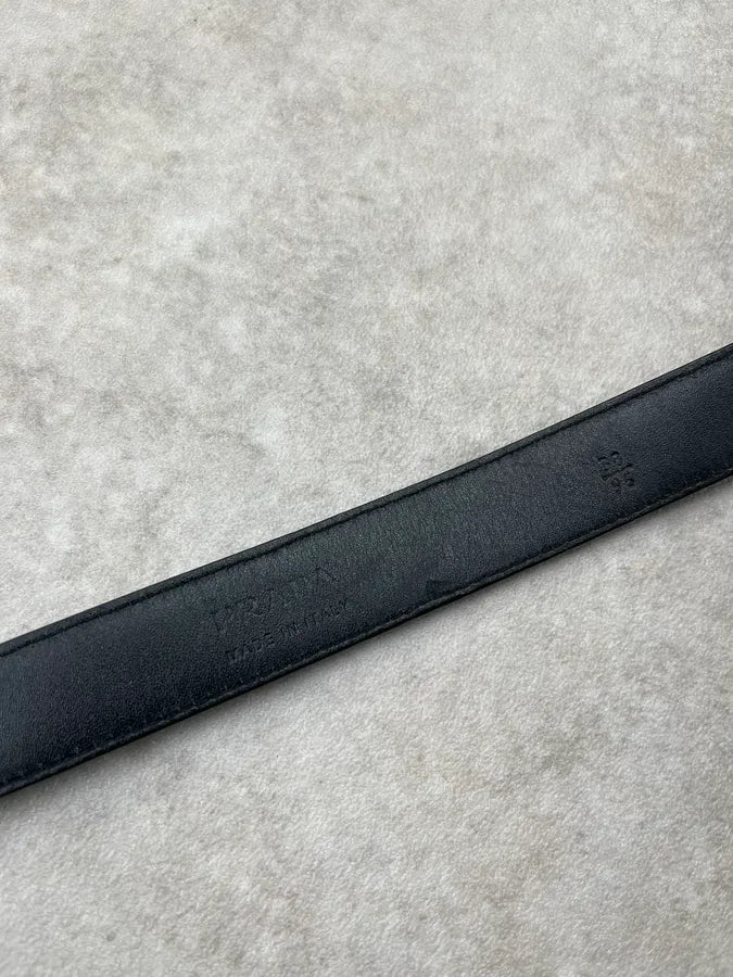 Prada Diamante Pattern Black & Green Leather Belt zDMnyha 9